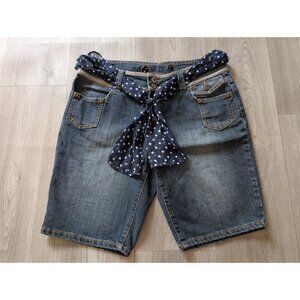 Womens Baccini Denim Bermuda Shorts With Polka Dot Scarf Belt Size 10